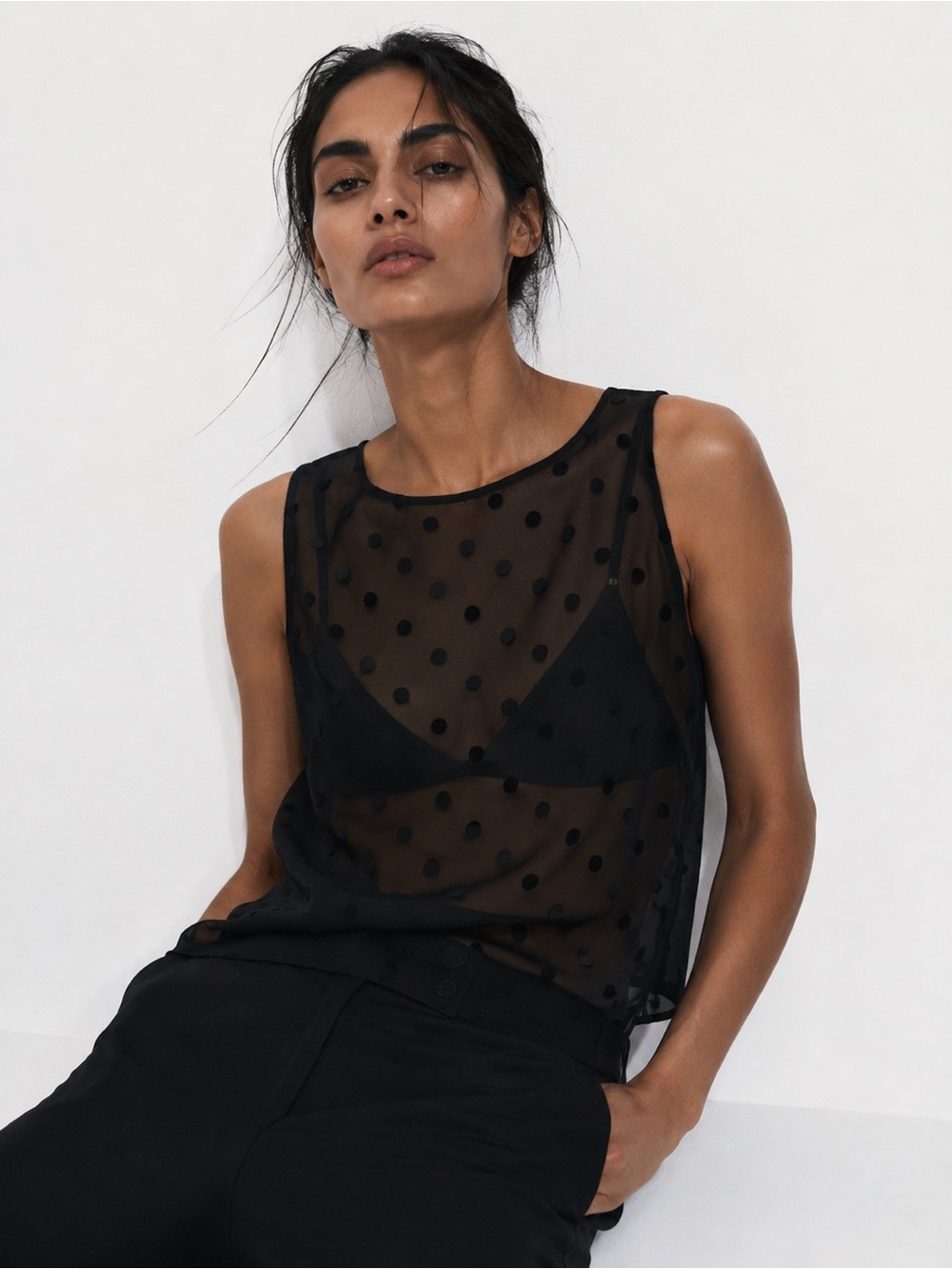 American Apparel Sheer Black Polka Dot Cami